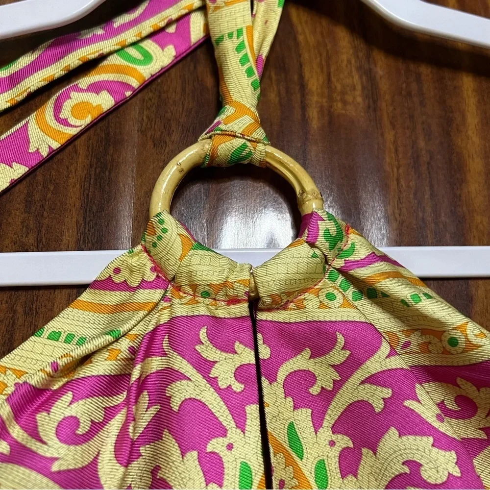 J McLaughlin Silk Halter Bright Paisley Medallion Print Dress size 2 - Picture 3 of 15
